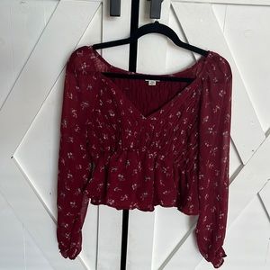 American eagle floral smocked long sleeve baby doll blouse